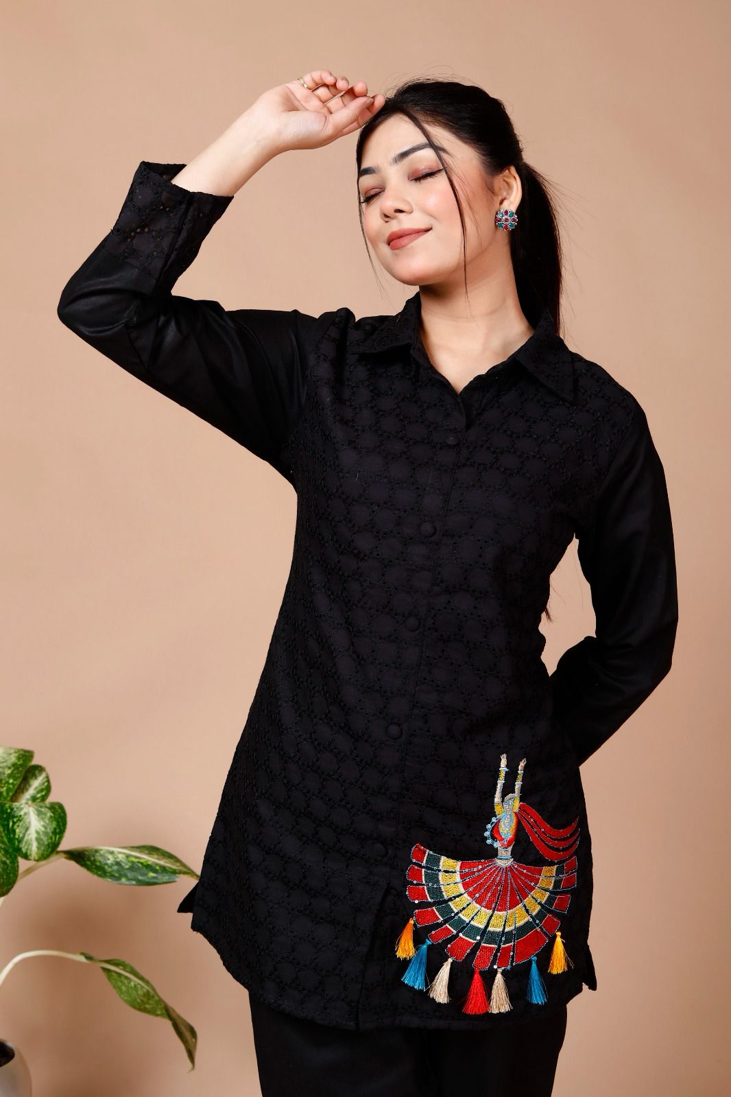 Black Sequence Embroidered Cotton Schiffli Co-Ord Set