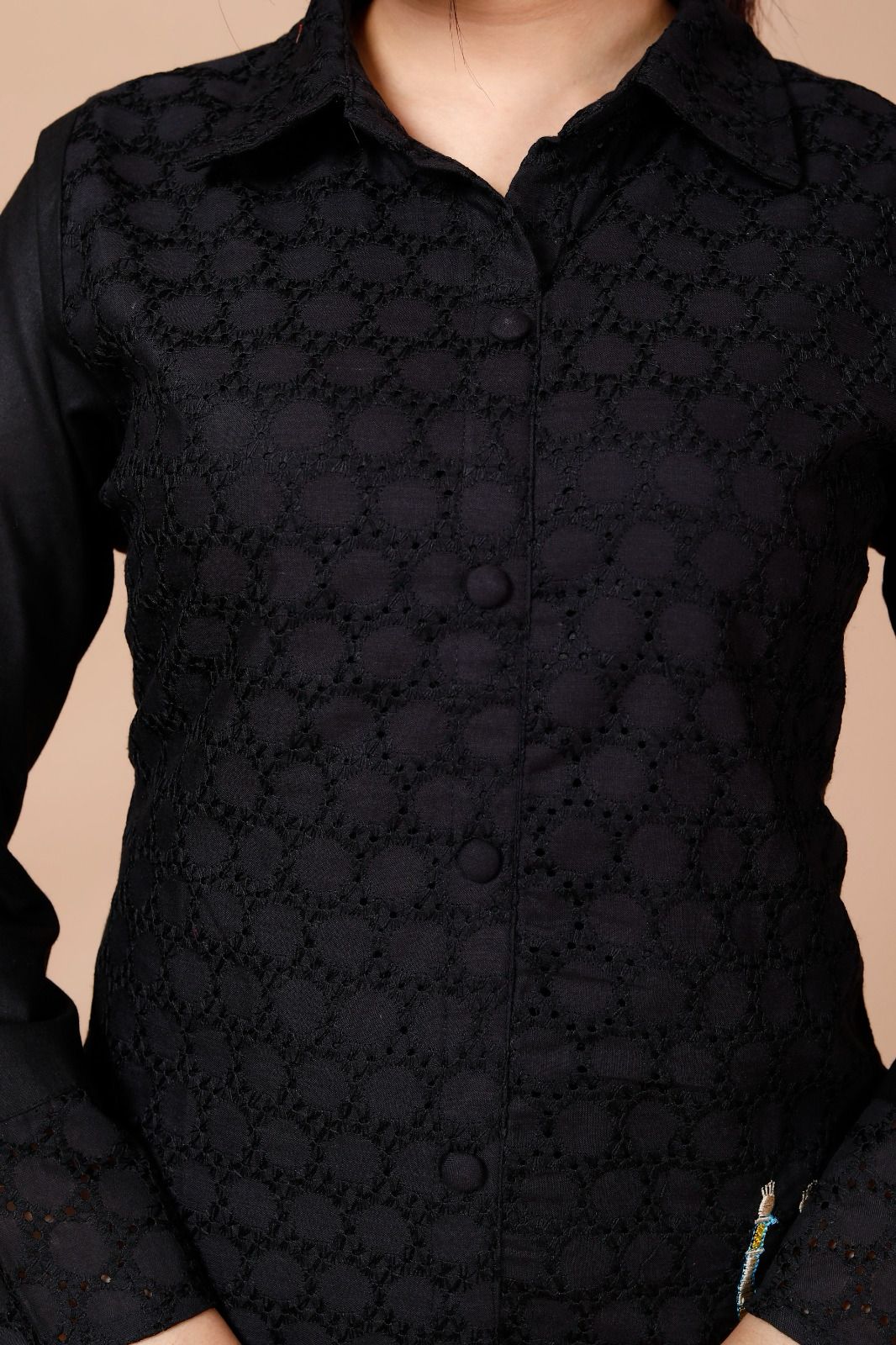 Black Sequence Embroidered Cotton Schiffli Co-Ord Set