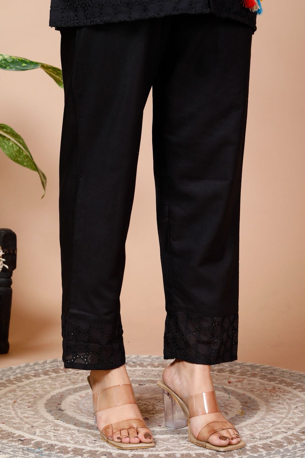 Black Sequence Embroidered Cotton Schiffli Co-Ord Set
