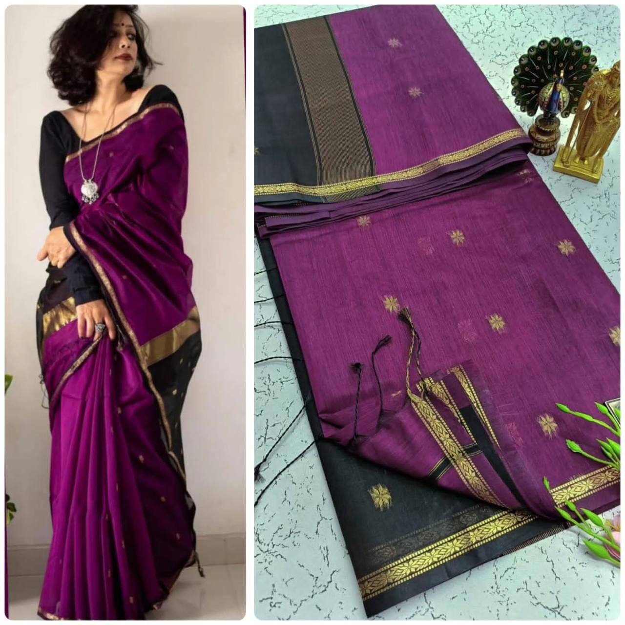 Lilan Slub Soft Cotton Saree with Rich Weaving Blouse