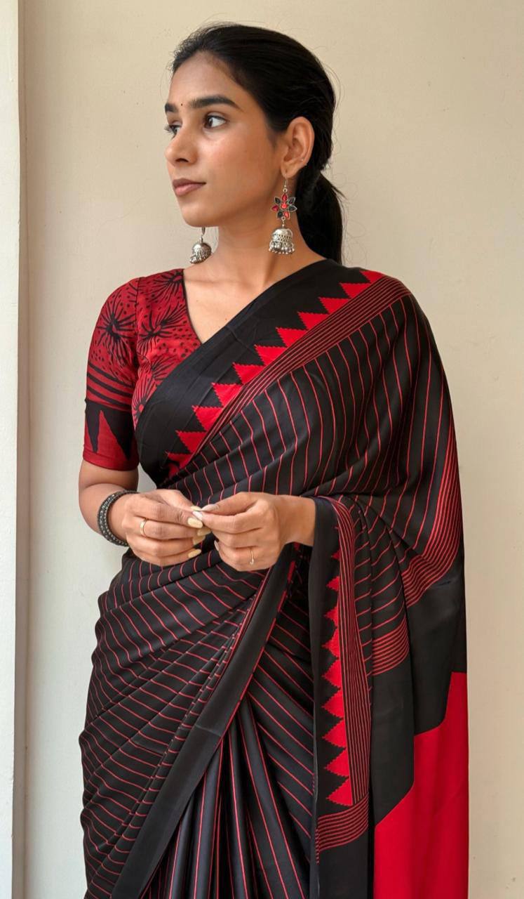 Artisan Saree Crafted in Semi Gaji Silk with Ajrakh Bandhej Patterns