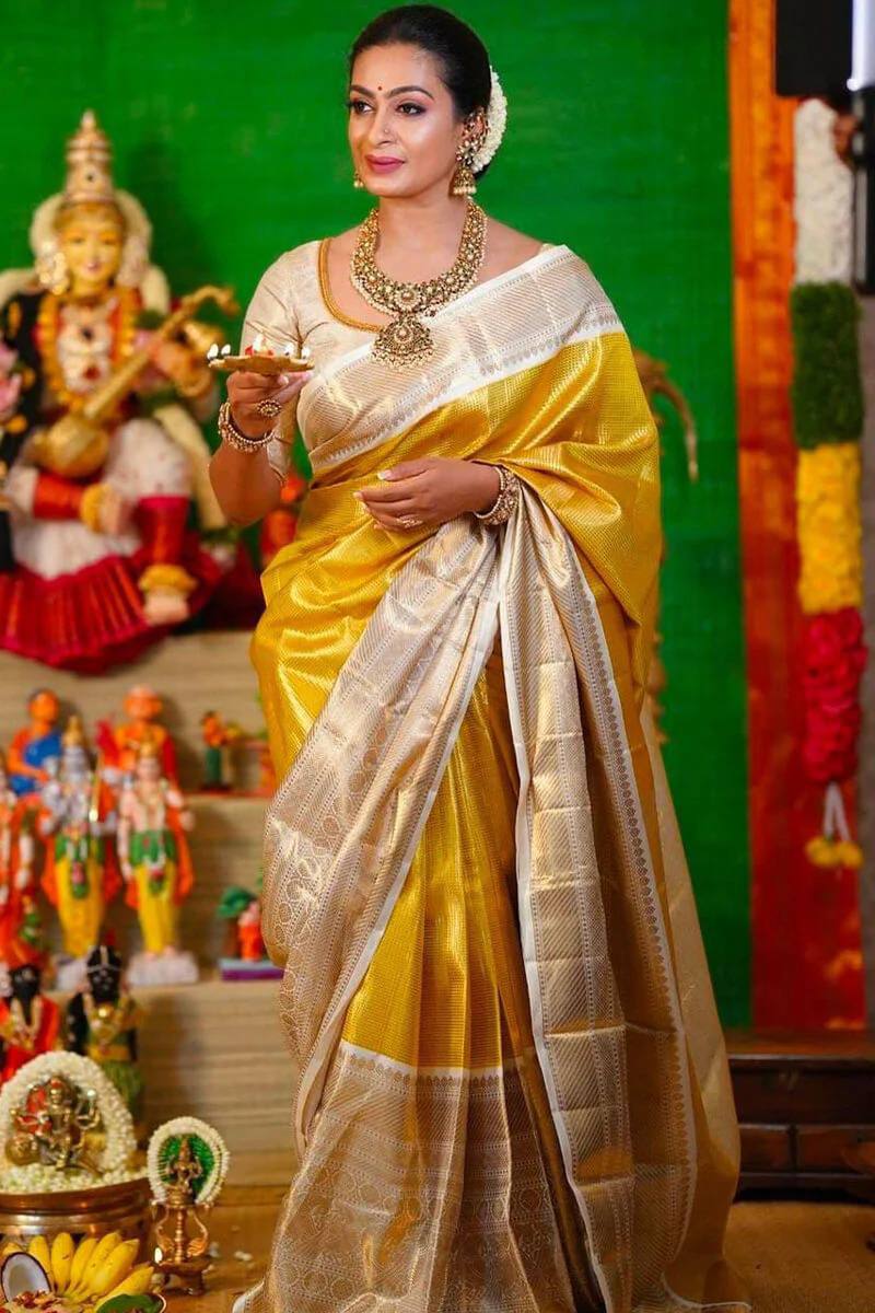 Celebrity Inspired Soft Tissue Silk Saree with Rich Pallu