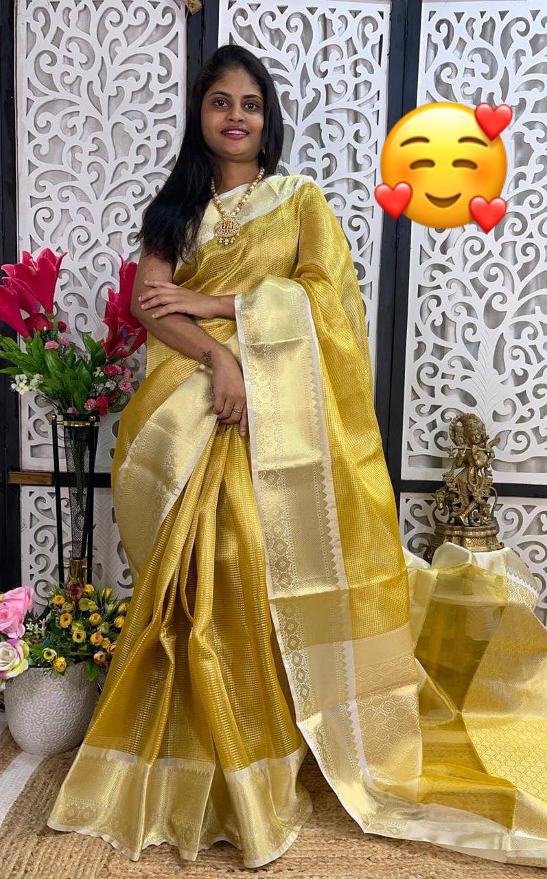 Celebrity Inspired Soft Tissue Silk Saree with Rich Pallu