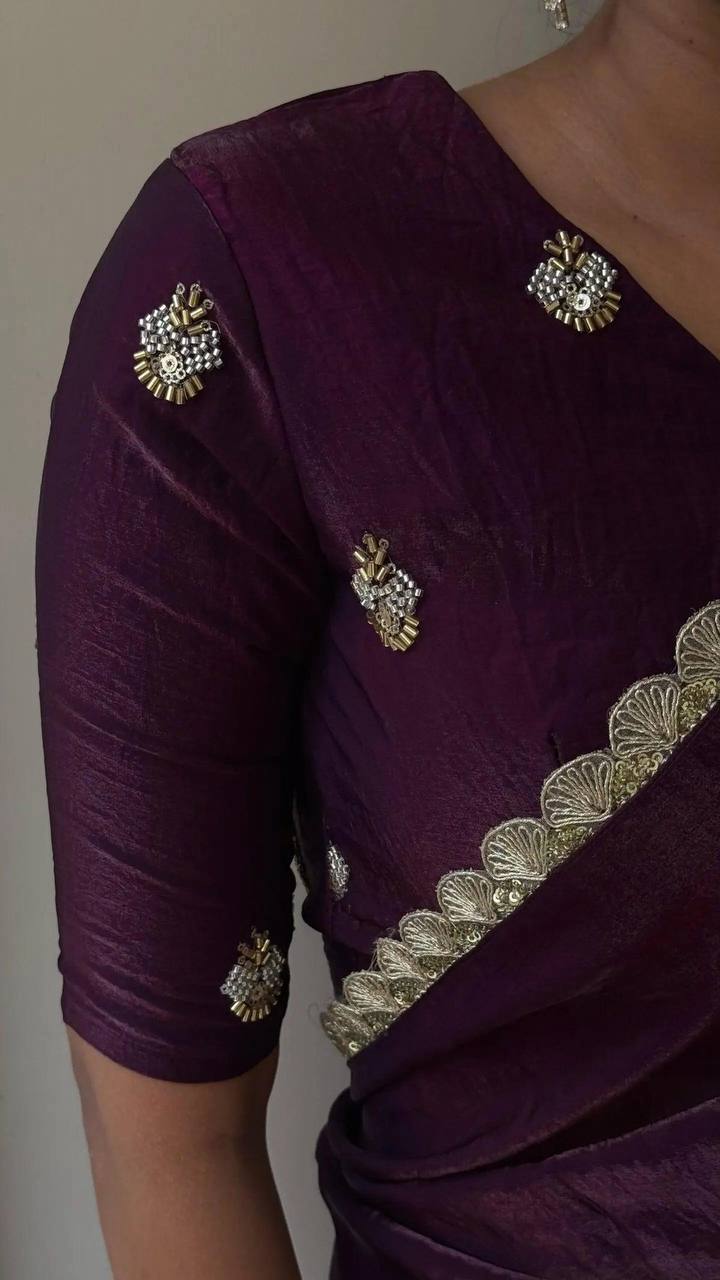 Soft Space Silk Designer Saree with Golden Sequins Work