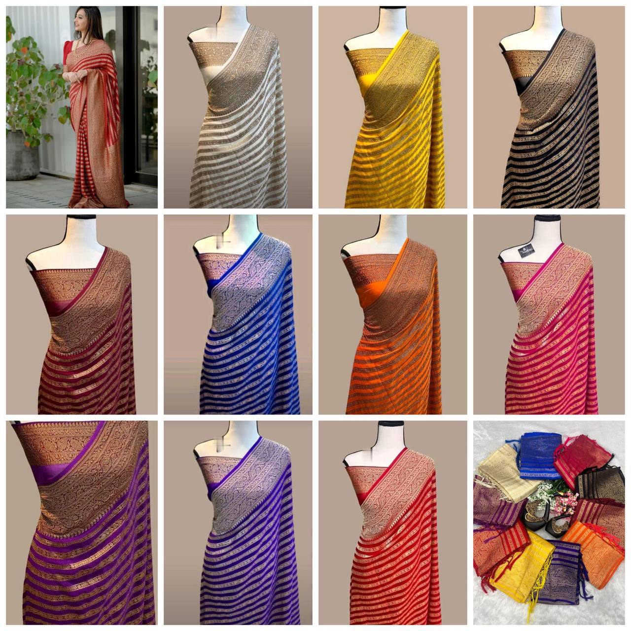 Pure Soft Khadi Georgette Silk Saree with Rich Zari Weaving