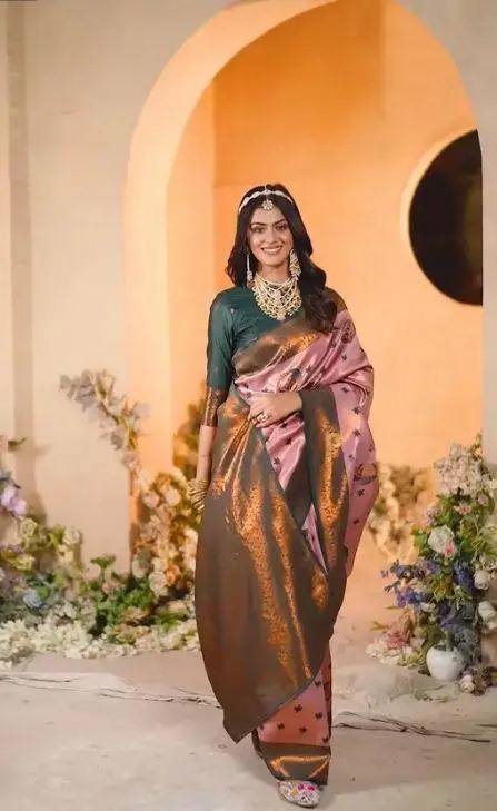 Pure Banarasi Silk Saree with Floral & Meena Zari Work