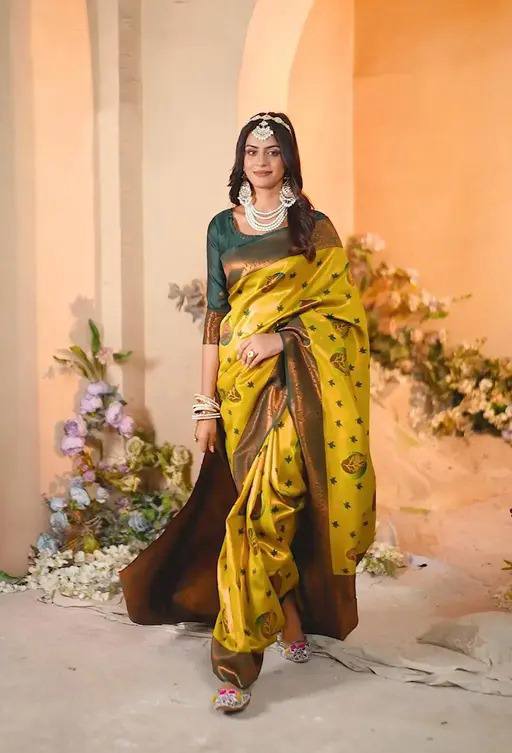 Pure Banarasi Silk Saree with Floral & Meena Zari Work
