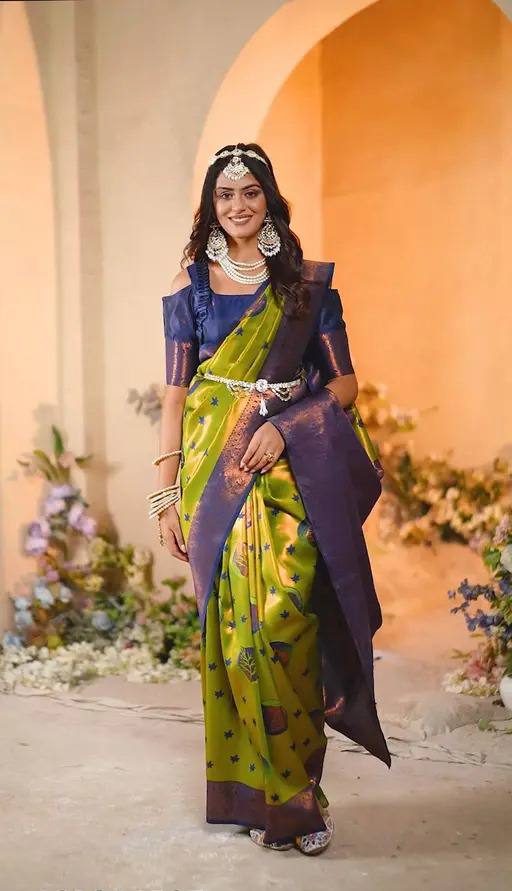 Pure Banarasi Silk Saree with Floral & Meena Zari Work