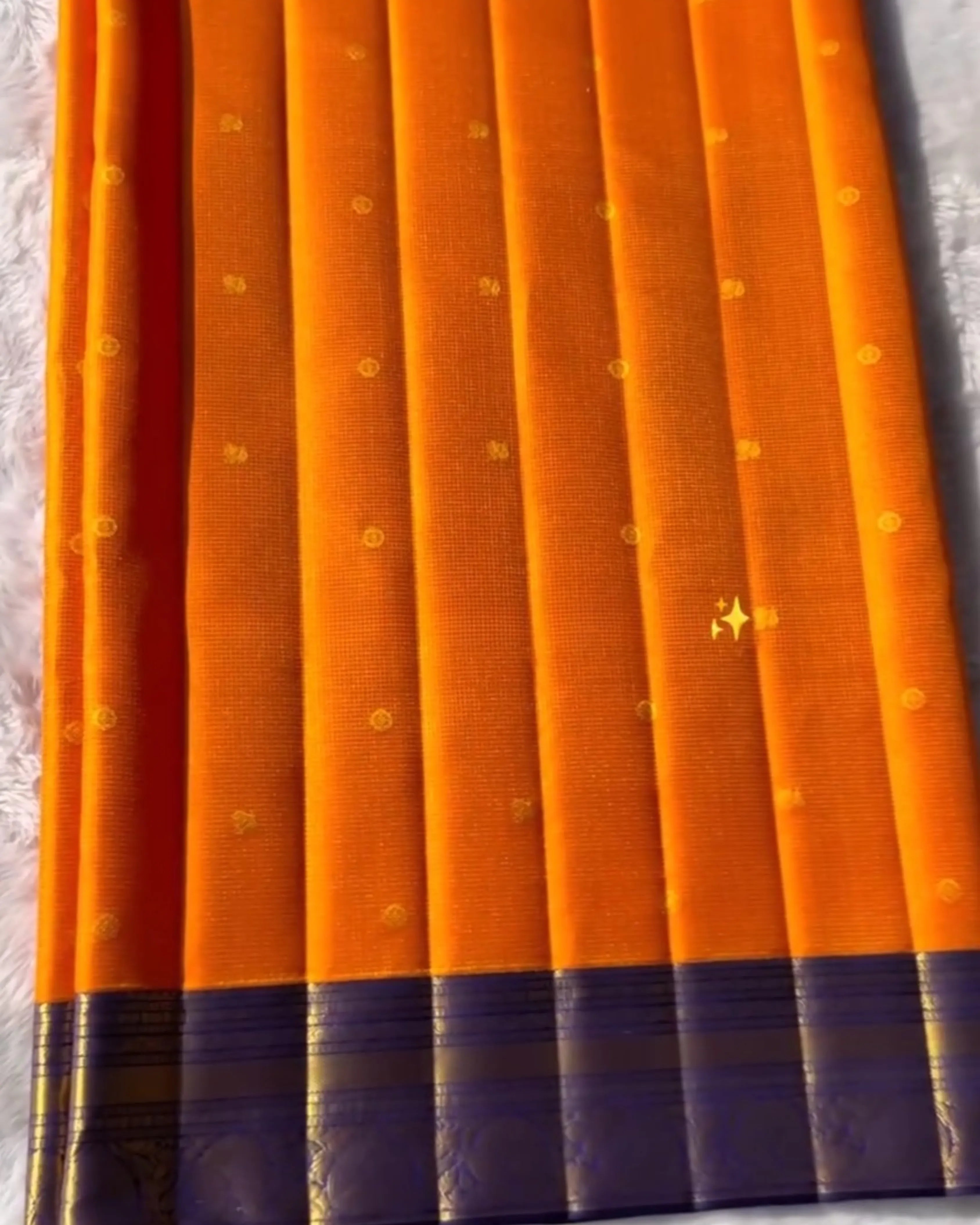 Orange - Navy Silk Saree