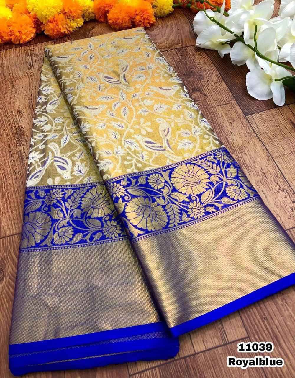 Pure Handloom Kanjivaram Silk Saree with Meena Weaving & Gold Zari Pallu