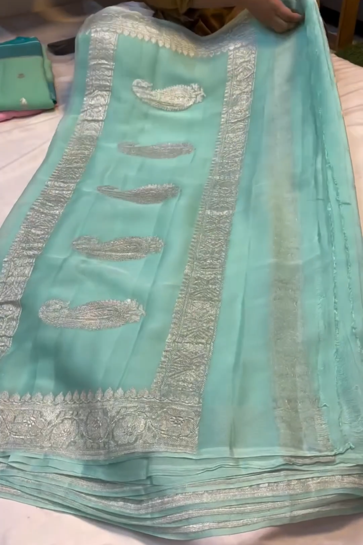 Light Sea Green Silk Zari Saree