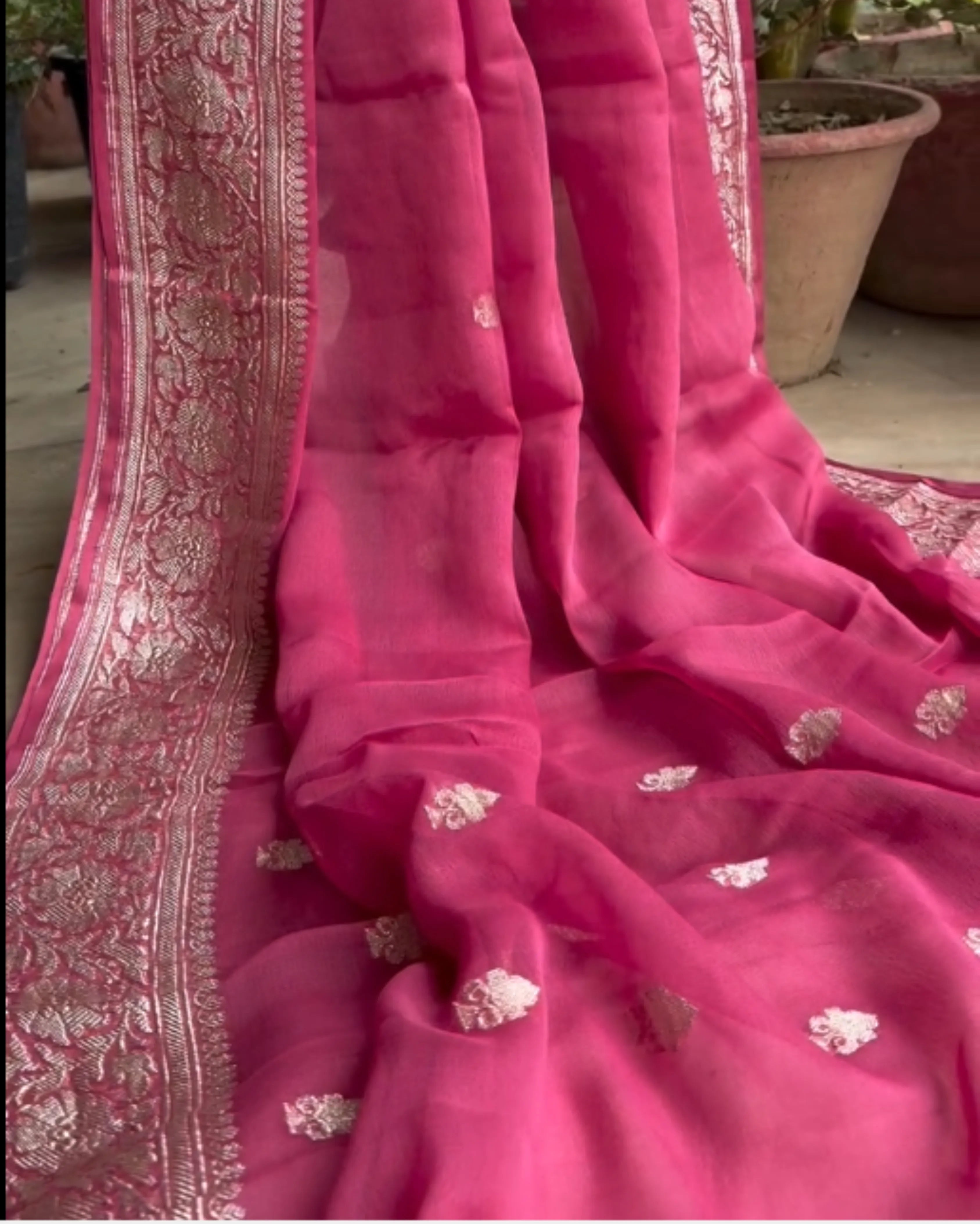 Magenta Banarsi Silk Saree