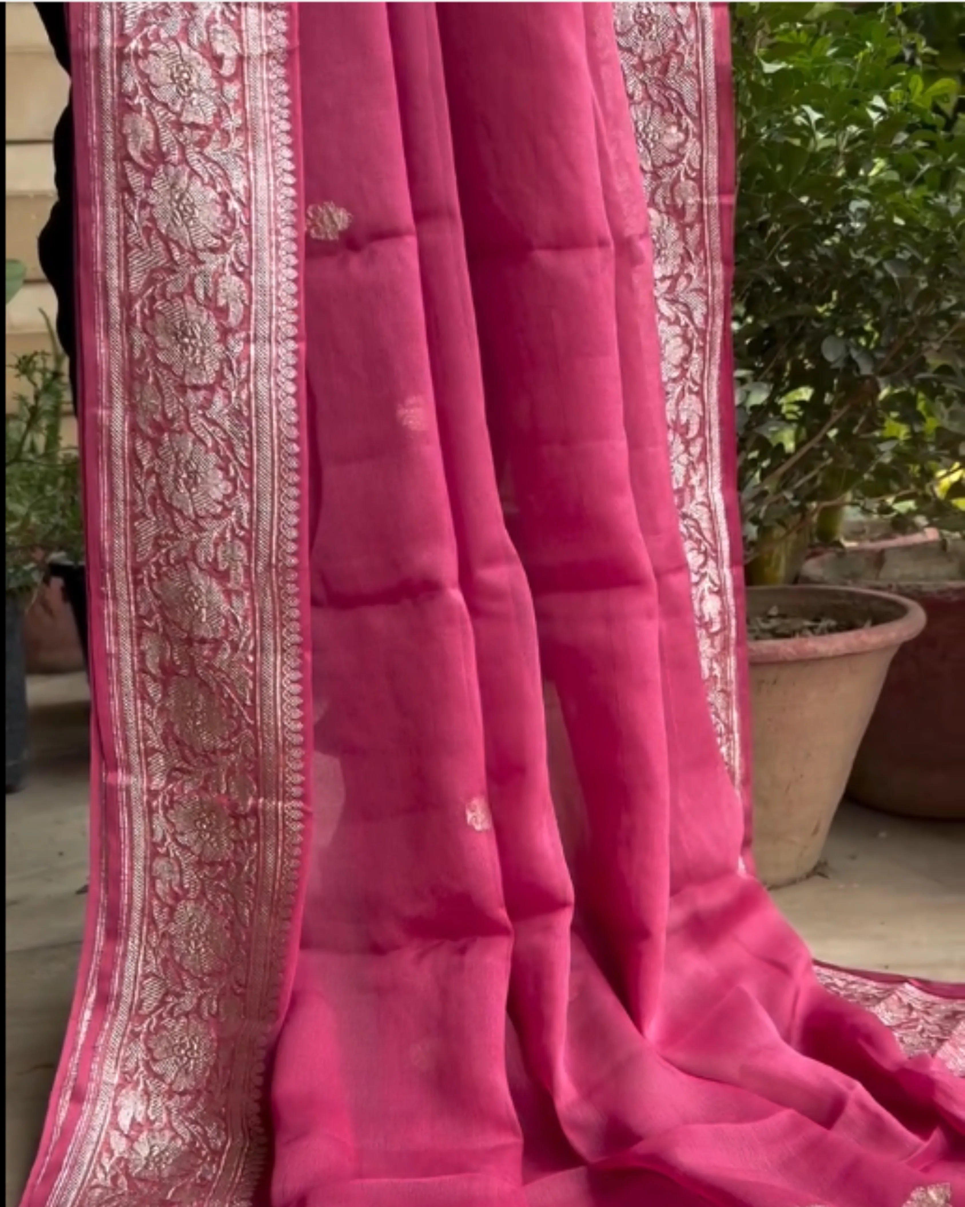 Magenta Banarsi Silk Saree