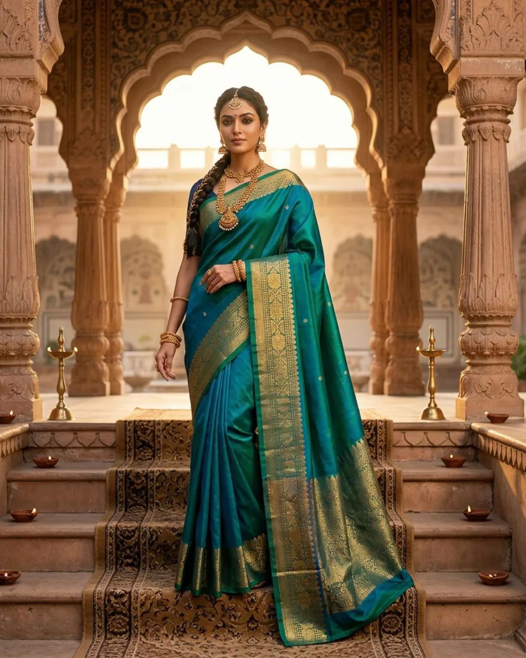 Peacock plume Silk Saree