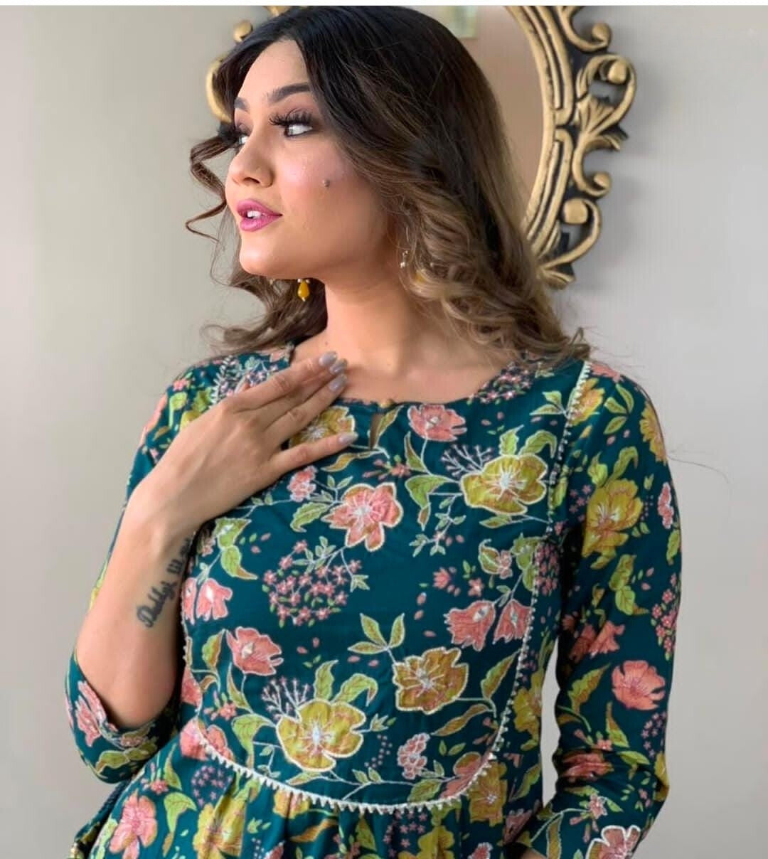 Floral Printed Rayon Kurta and Pant Set