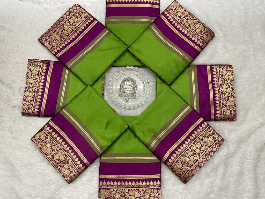 Green Silk Saree with Purple Zari Border