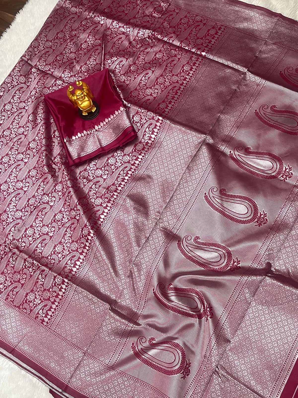 Elegant Maroon Silk Saree with All-Over Woven Motifs