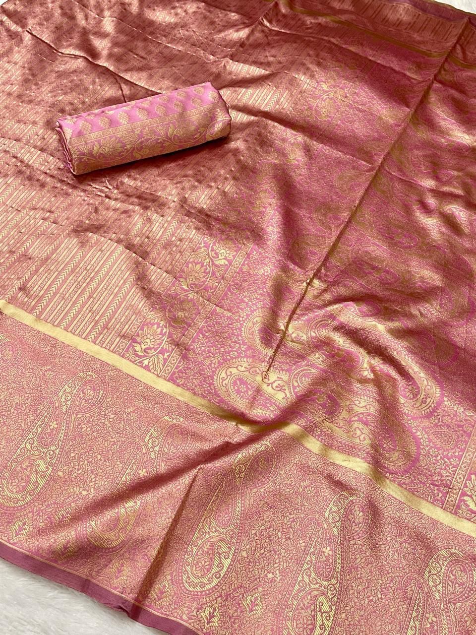 Copper Gold Silk Saree with Maroon Contrast Border