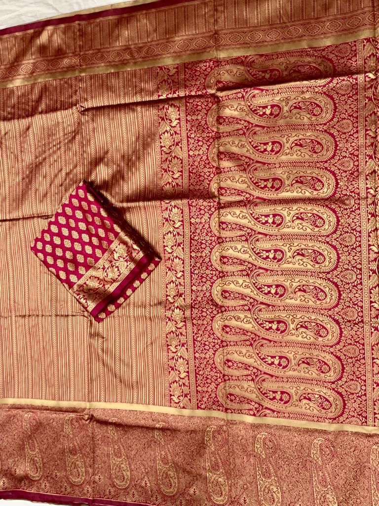 Copper Gold Silk Saree with Maroon Contrast Border