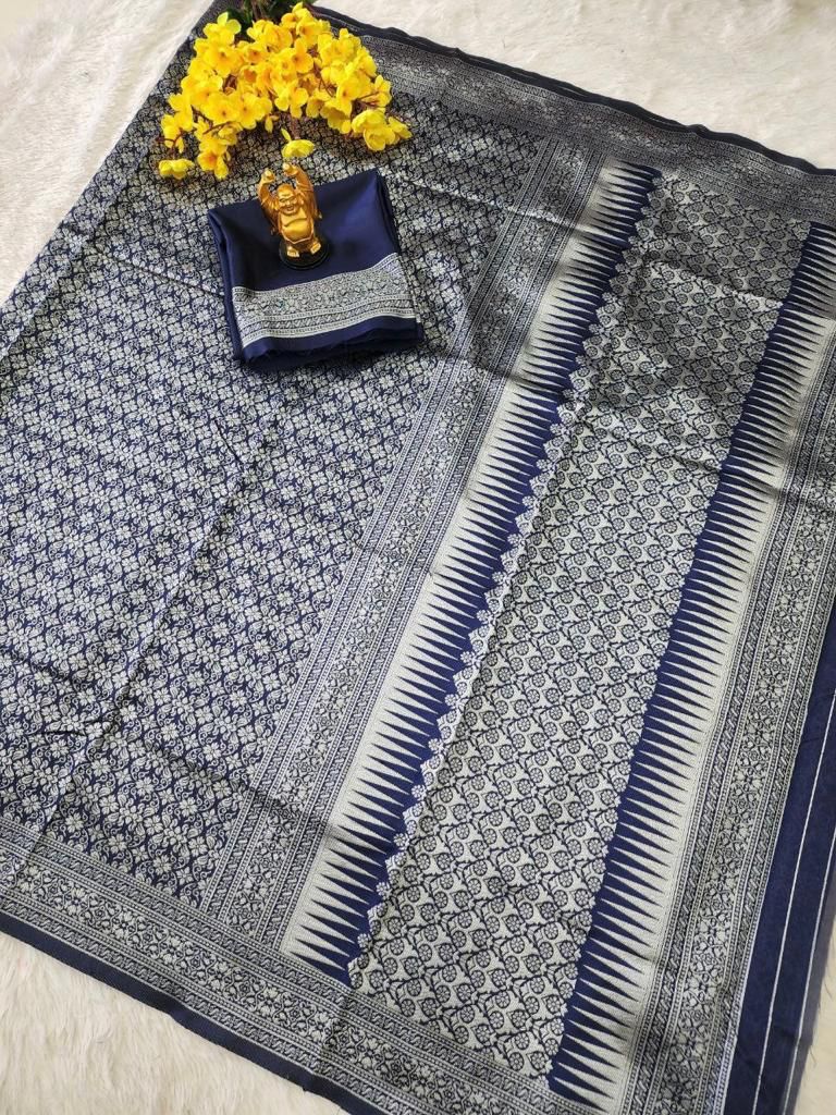Royal Blue Silk Saree with Intricate Woven Design