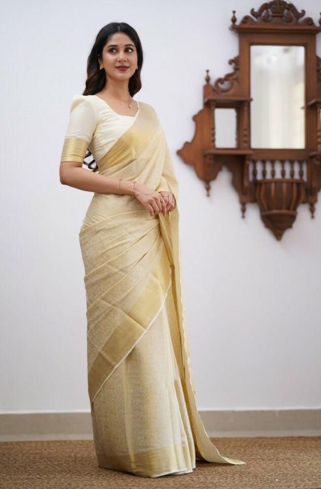 Traditional Banarasi Weave Saree Crafted in Smooth Lichi Silk