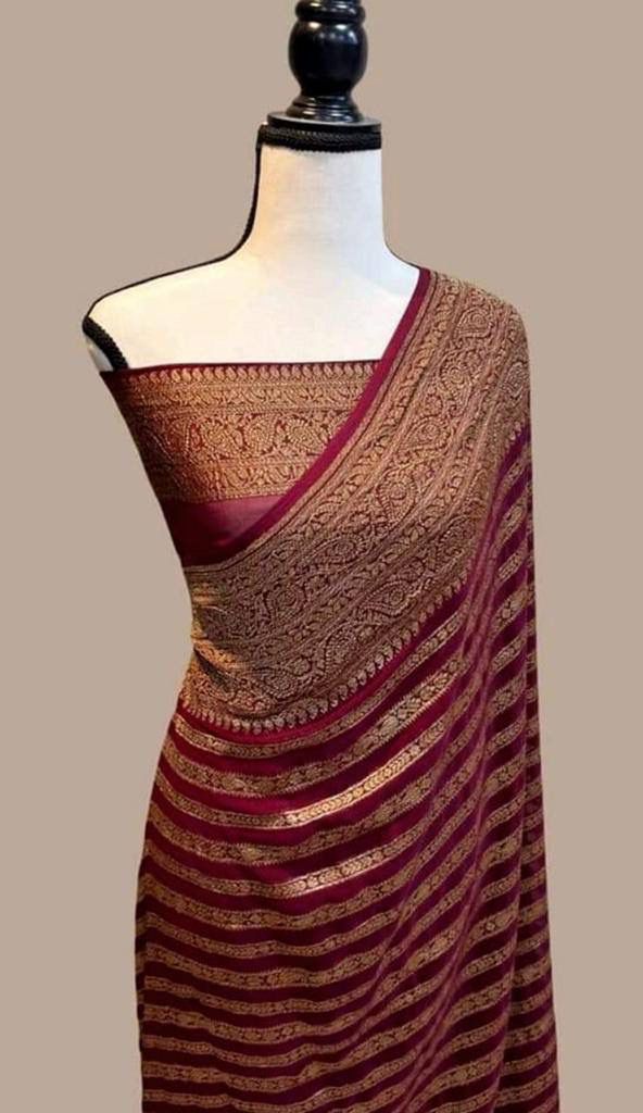 Pure Soft Khadi Georgette Silk Saree with Rich Zari Woven Pallu