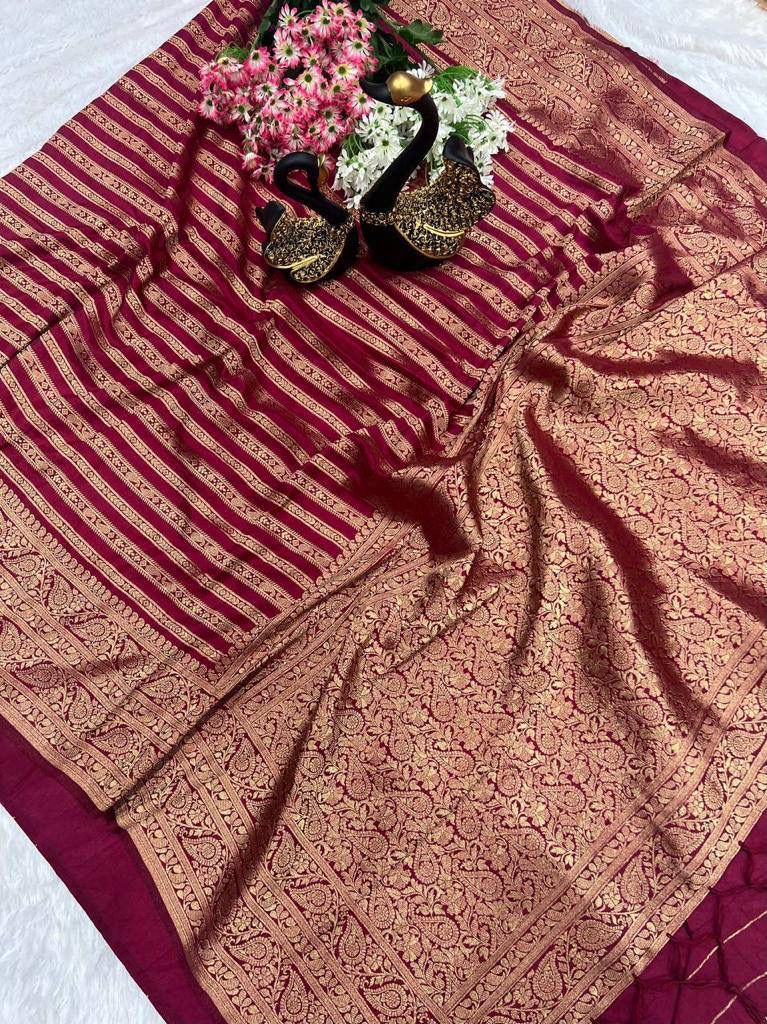 Pure Soft Khadi Georgette Silk Saree with Rich Zari Woven Pallu