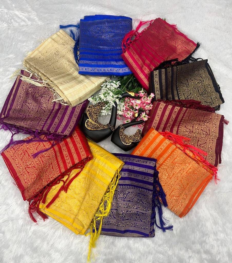 Pure Soft Khadi Georgette Silk Saree with Rich Zari Woven Pallu