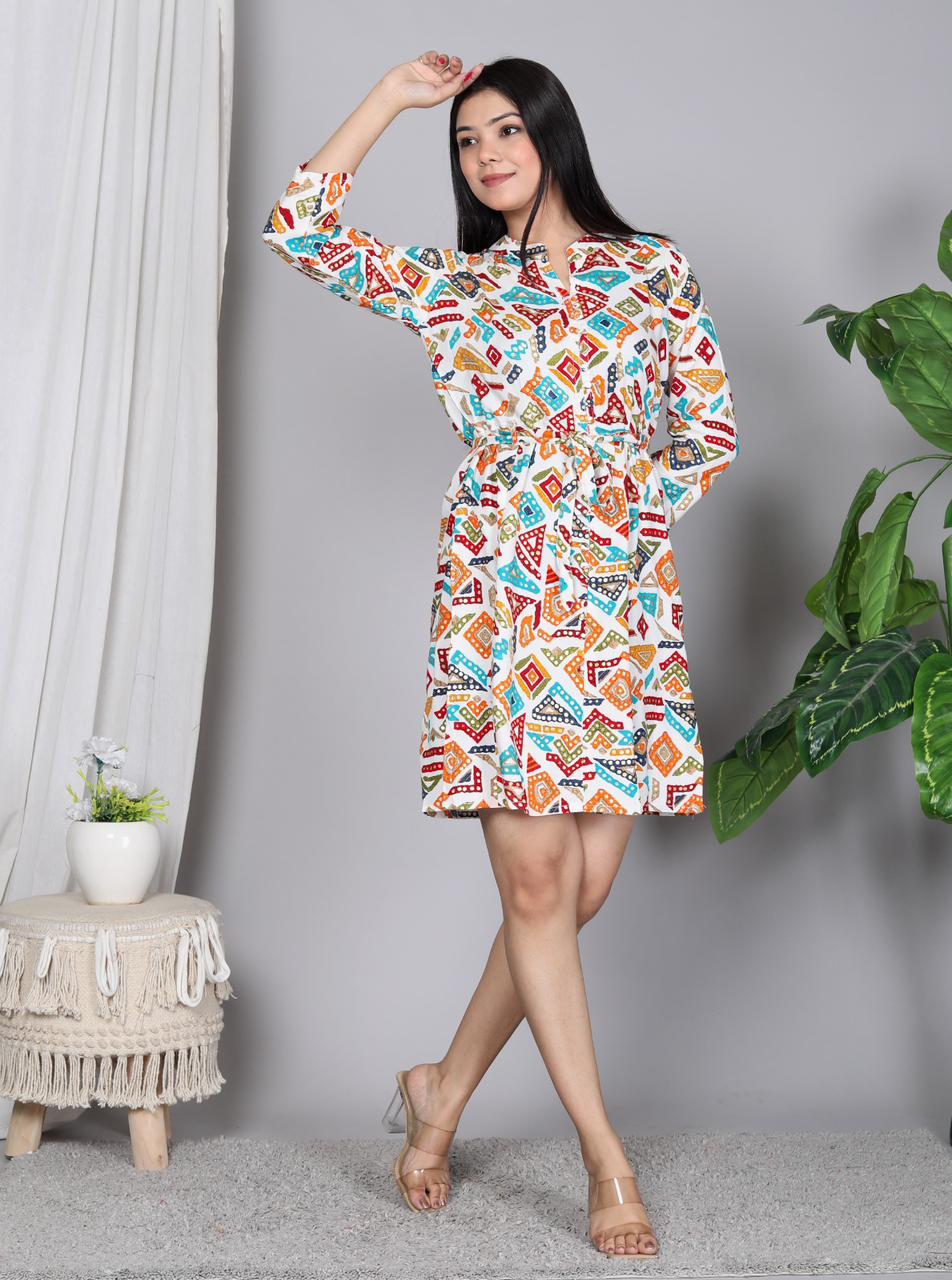 Foil Printed Tunic Dress