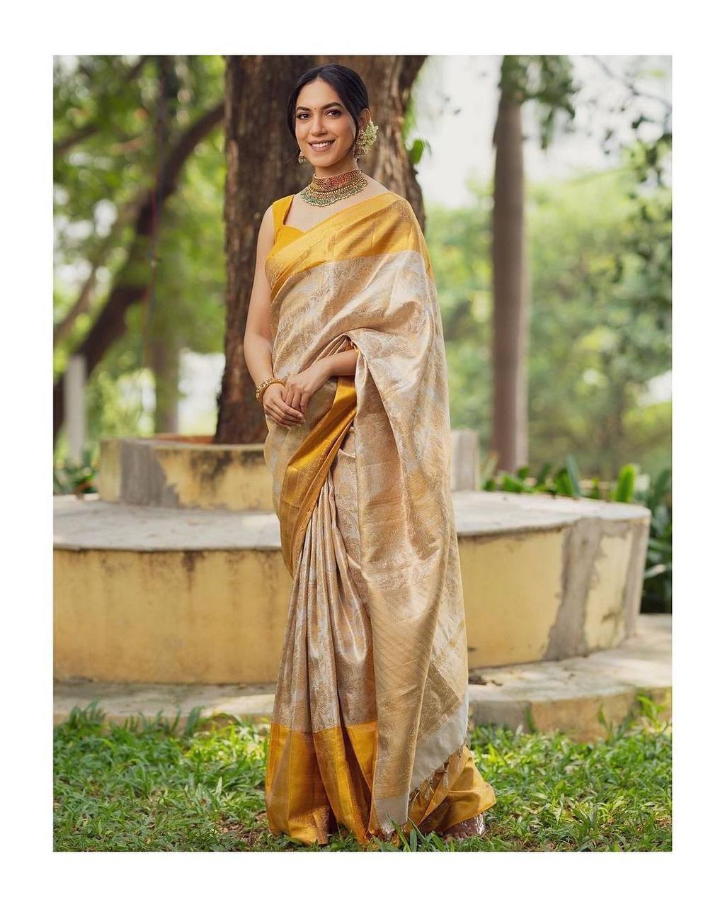 Heirloom-Inspired Banarasi Pattern Saree in Lichi Silk