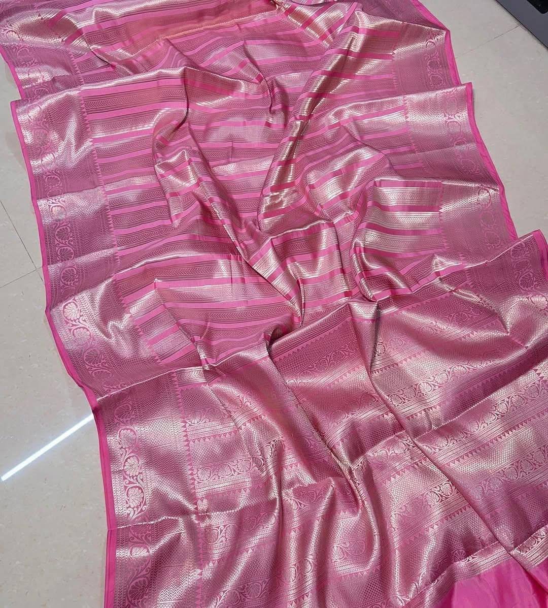 Celebrity Inspired Banarasi Silver Tissue Zari Silk Saree