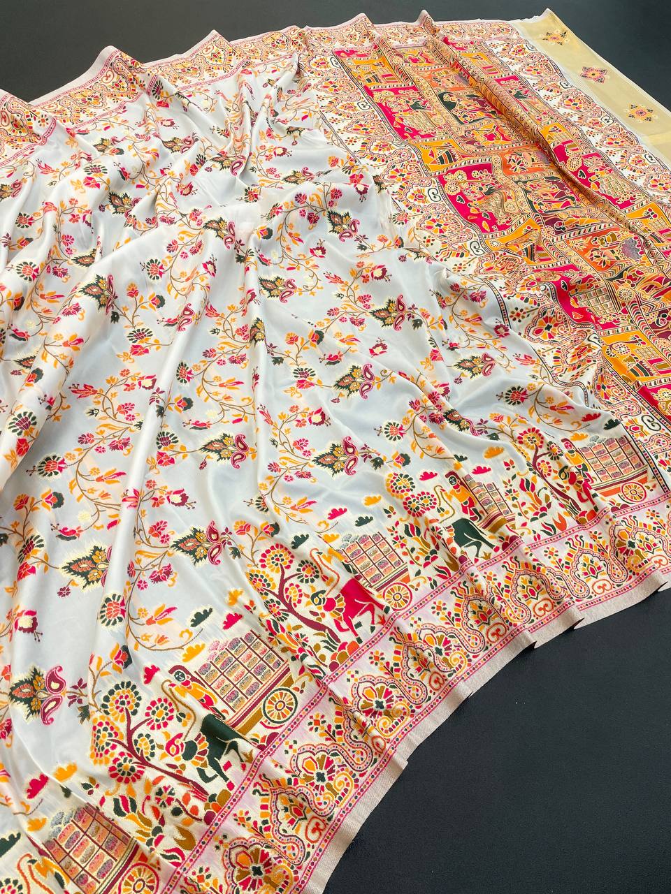 Rajwadi Pashmina Silk Weaving Saree with Kashmiri Pallu