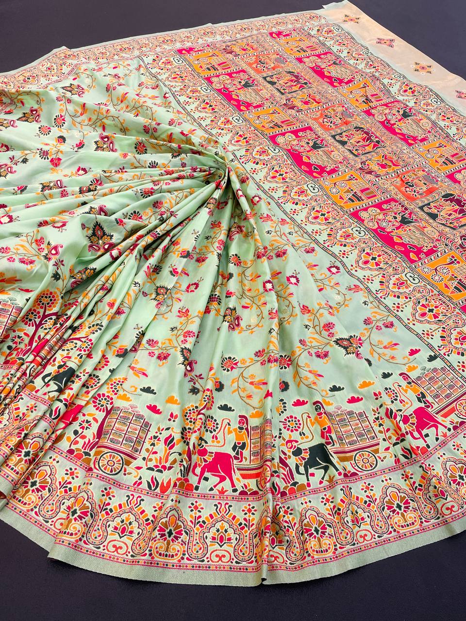 Rajwadi Pashmina Silk Weaving Saree with Kashmiri Pallu