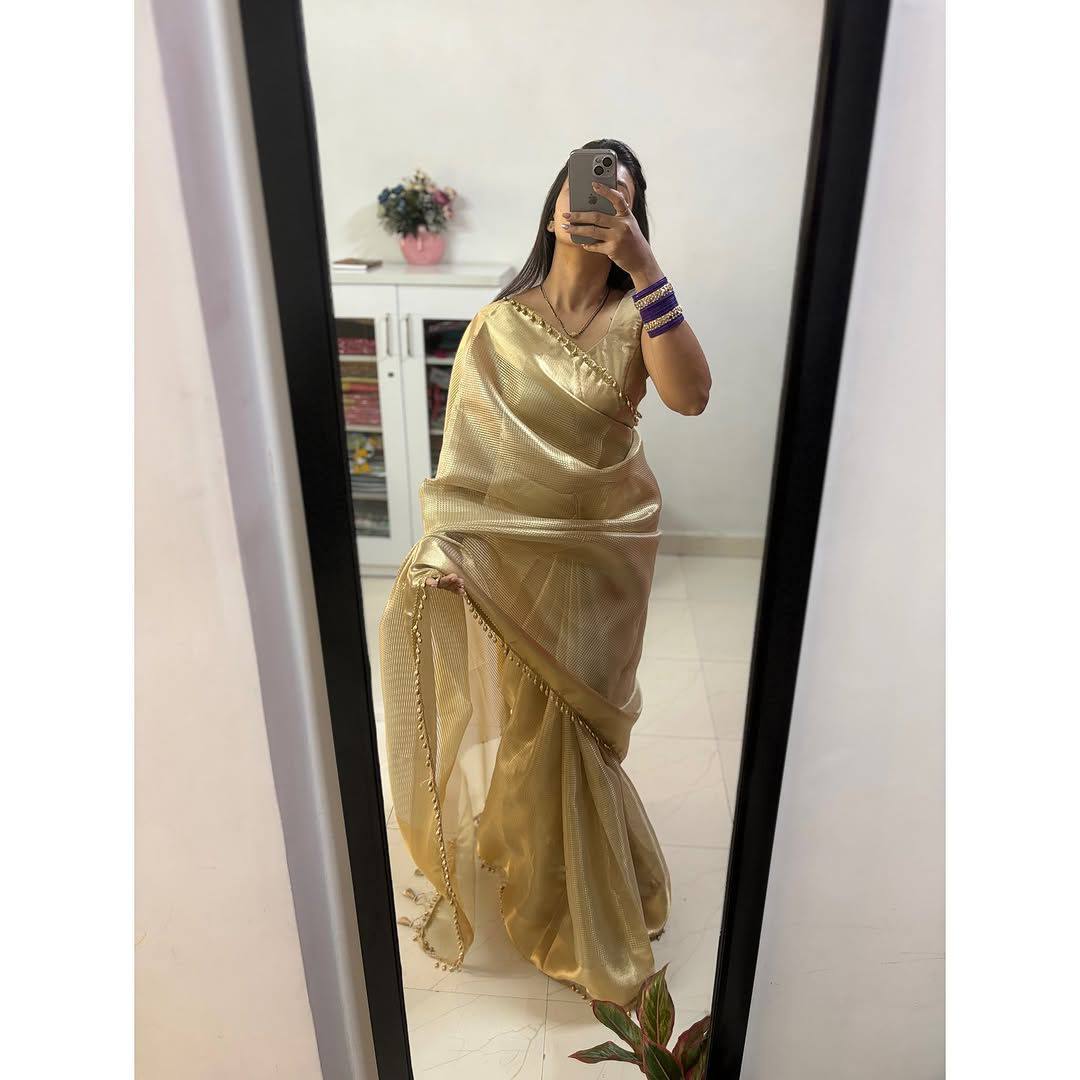 Nayanthara Inspired Banarasi Golden Tissue Silk Saree