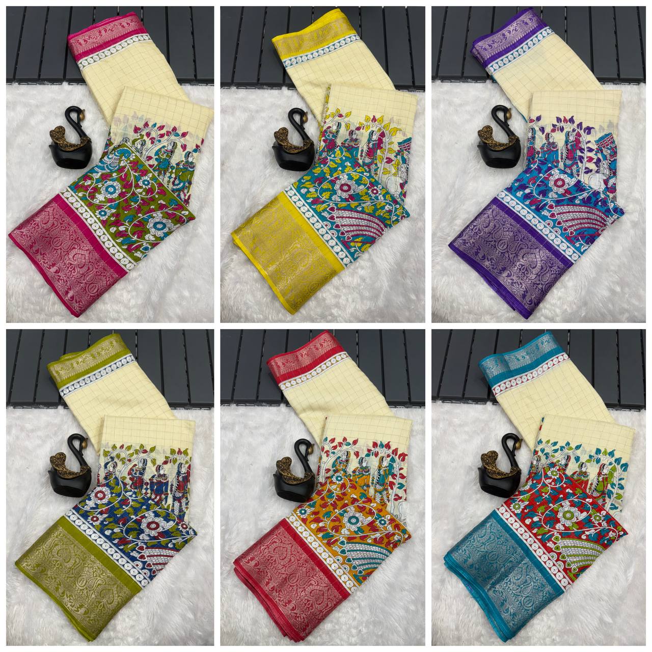 Tradivibe Saree Crafted with Printed Checks and Kalamkari Pallu