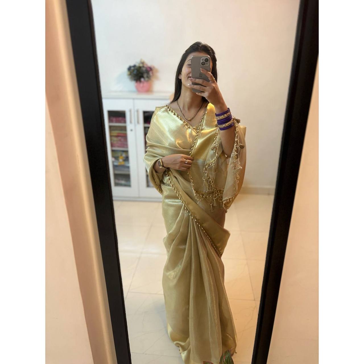 Nayanthara Inspired Banarasi Golden Tissue Silk Saree