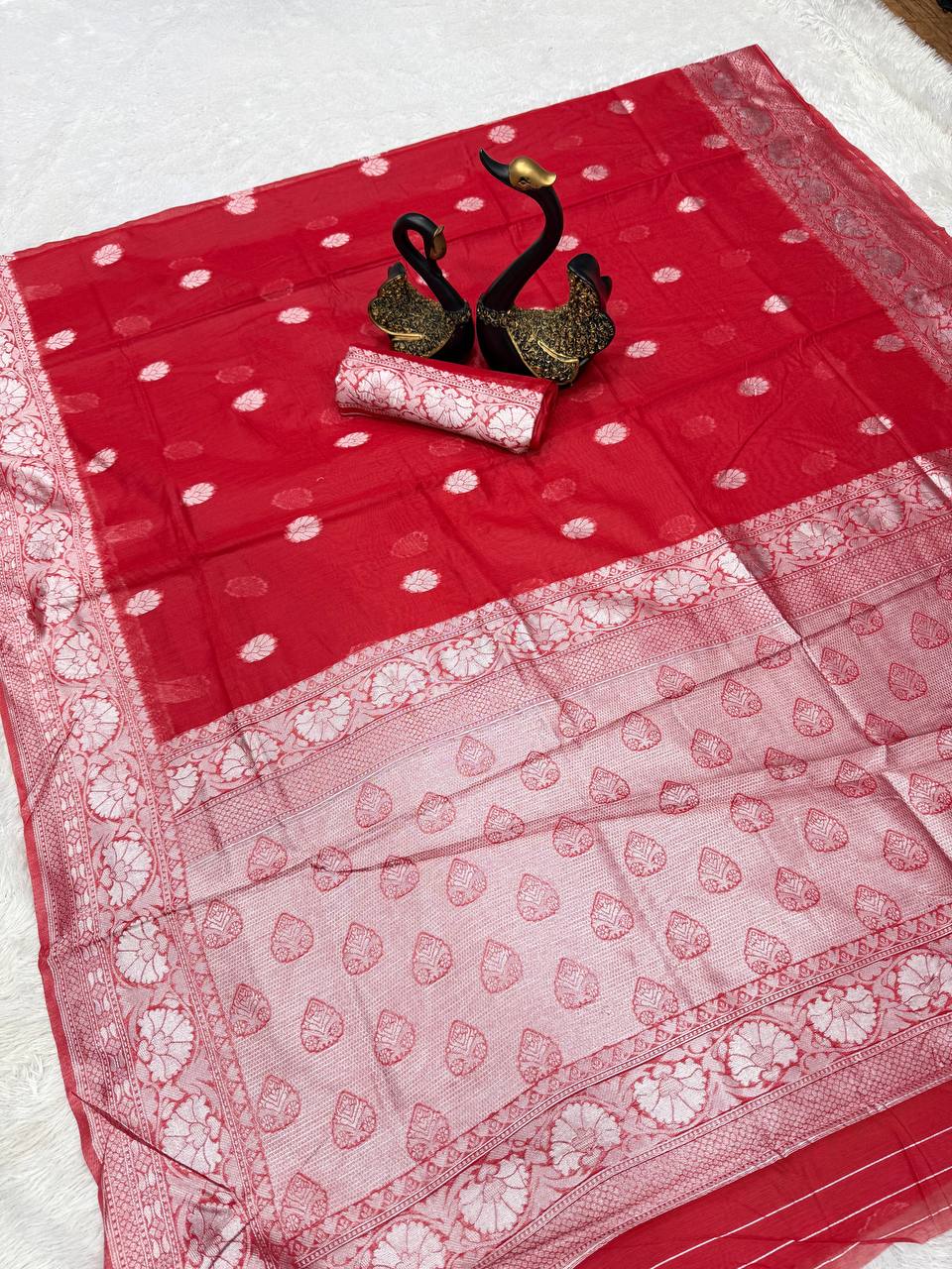 Modern Saree Crafted in Lilan Slub Soft Cotton with Rich Woven Blouse