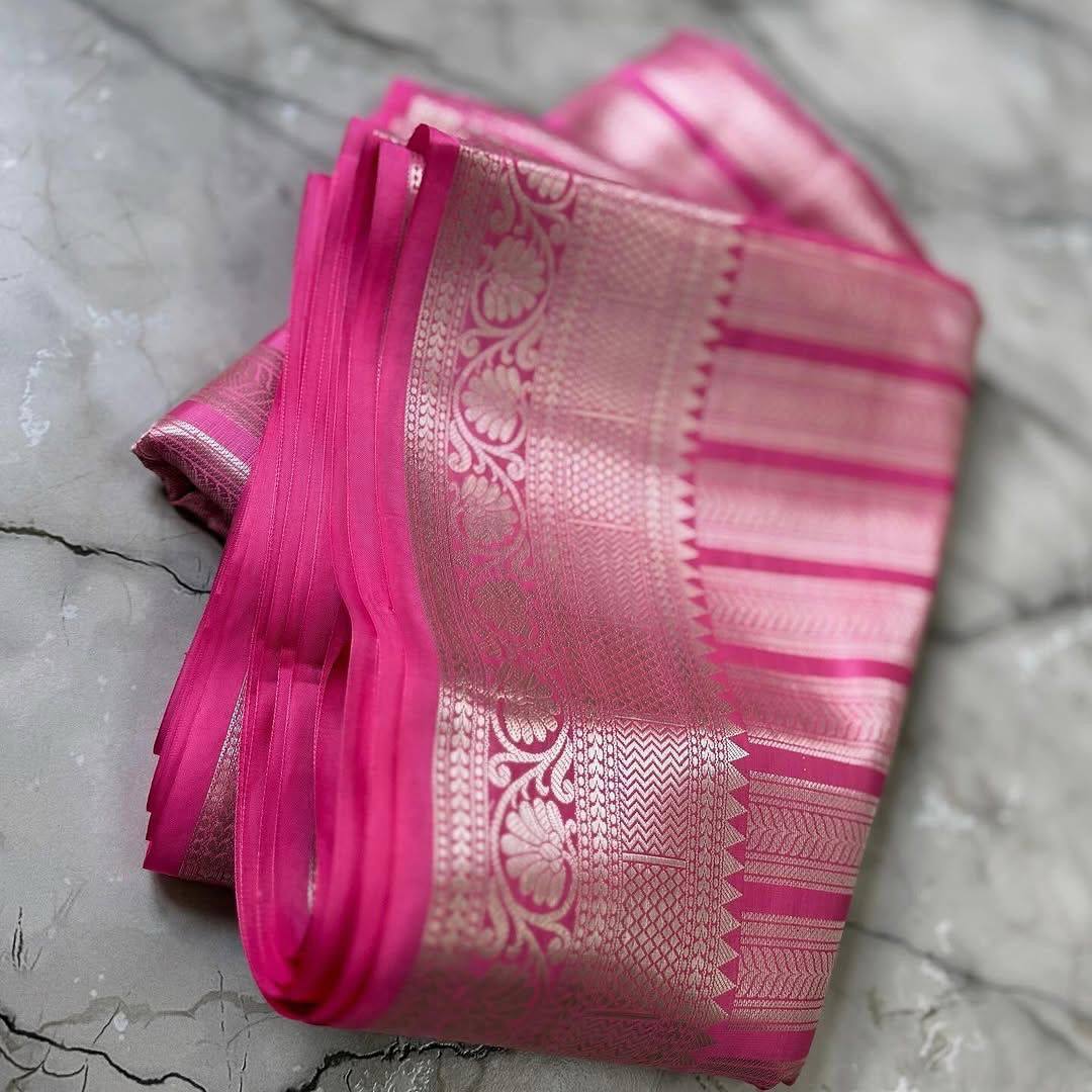 Celebrity Inspired Banarasi Silver Tissue Zari Silk Saree