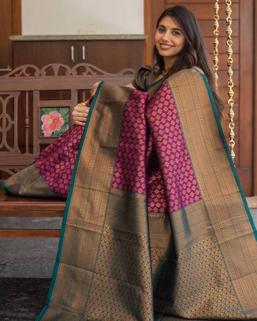 Statement Bridal Saree with Banarasi Art on Lichi Silk