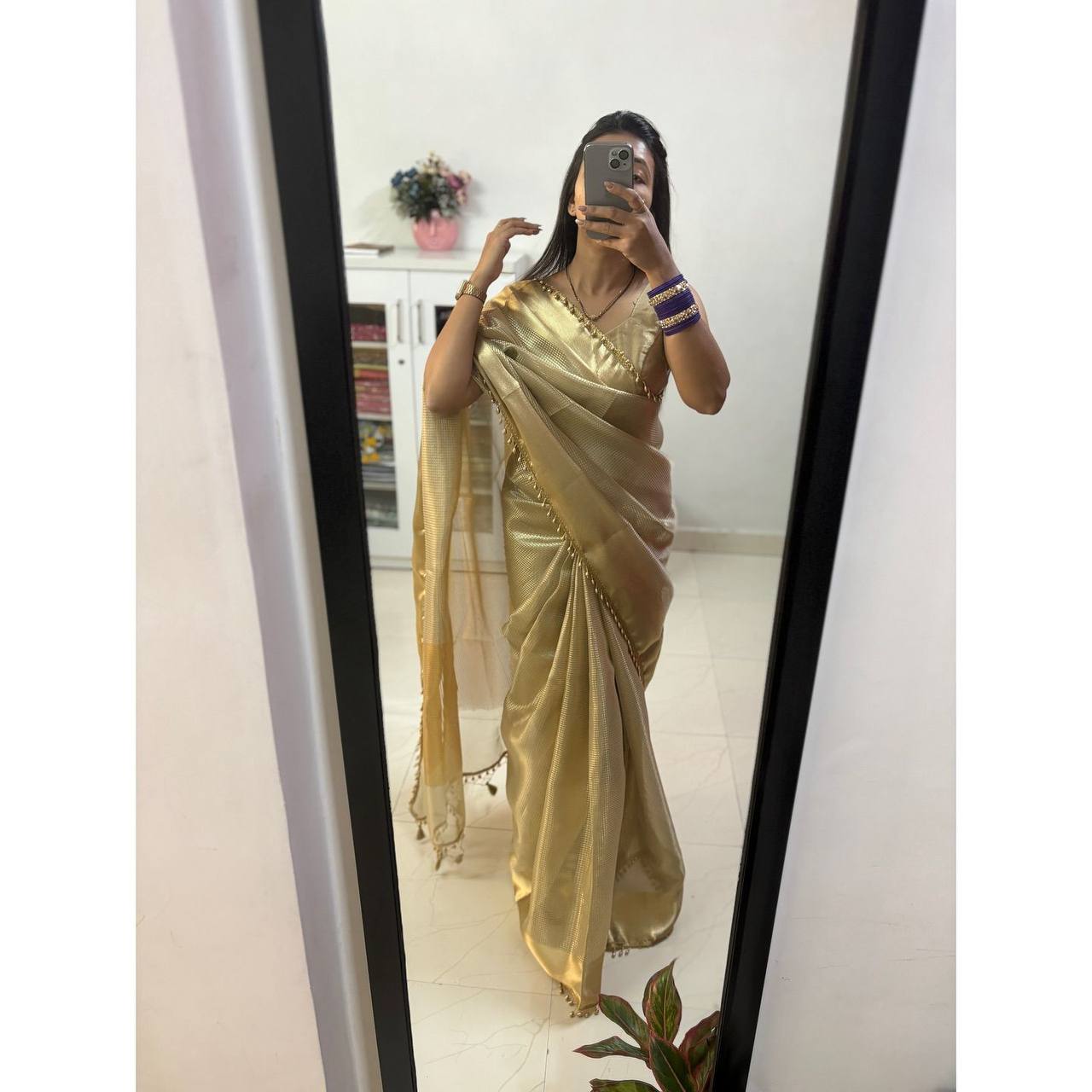 Nayanthara Inspired Banarasi Golden Tissue Silk Saree