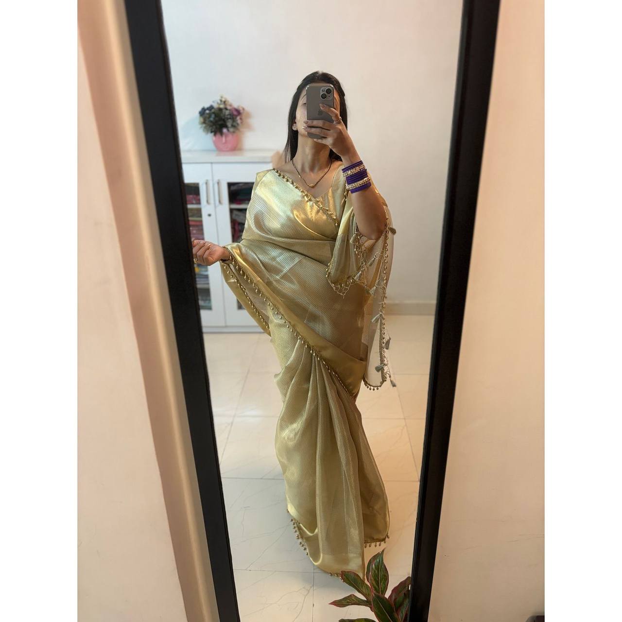Nayanthara Inspired Banarasi Golden Tissue Silk Saree