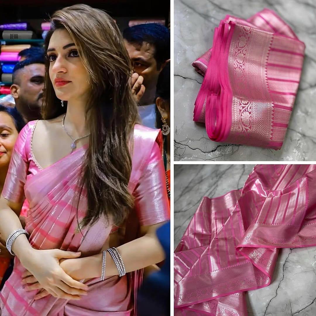 Celebrity Inspired Banarasi Silver Tissue Zari Silk Saree