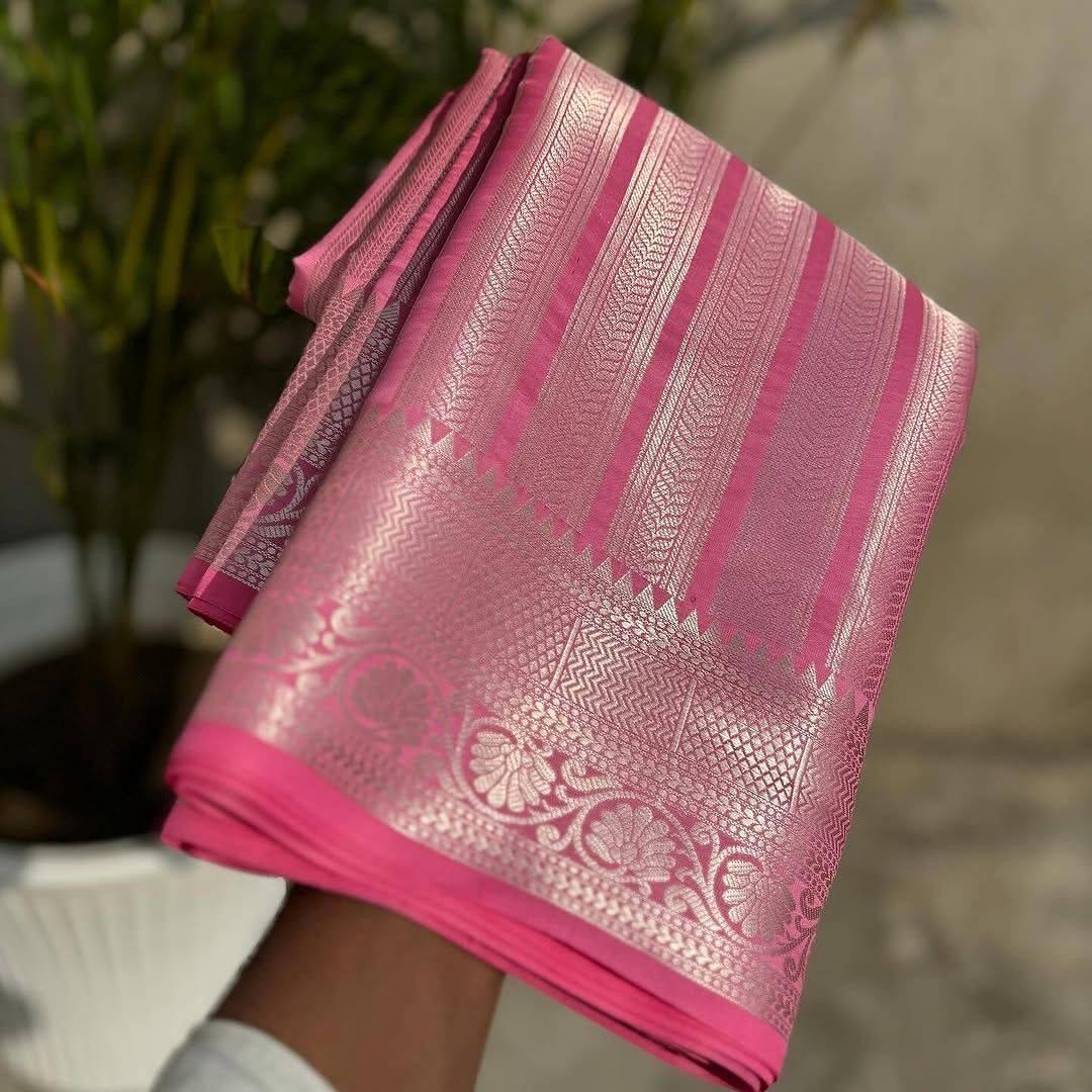 Celebrity Inspired Banarasi Silver Tissue Zari Silk Saree