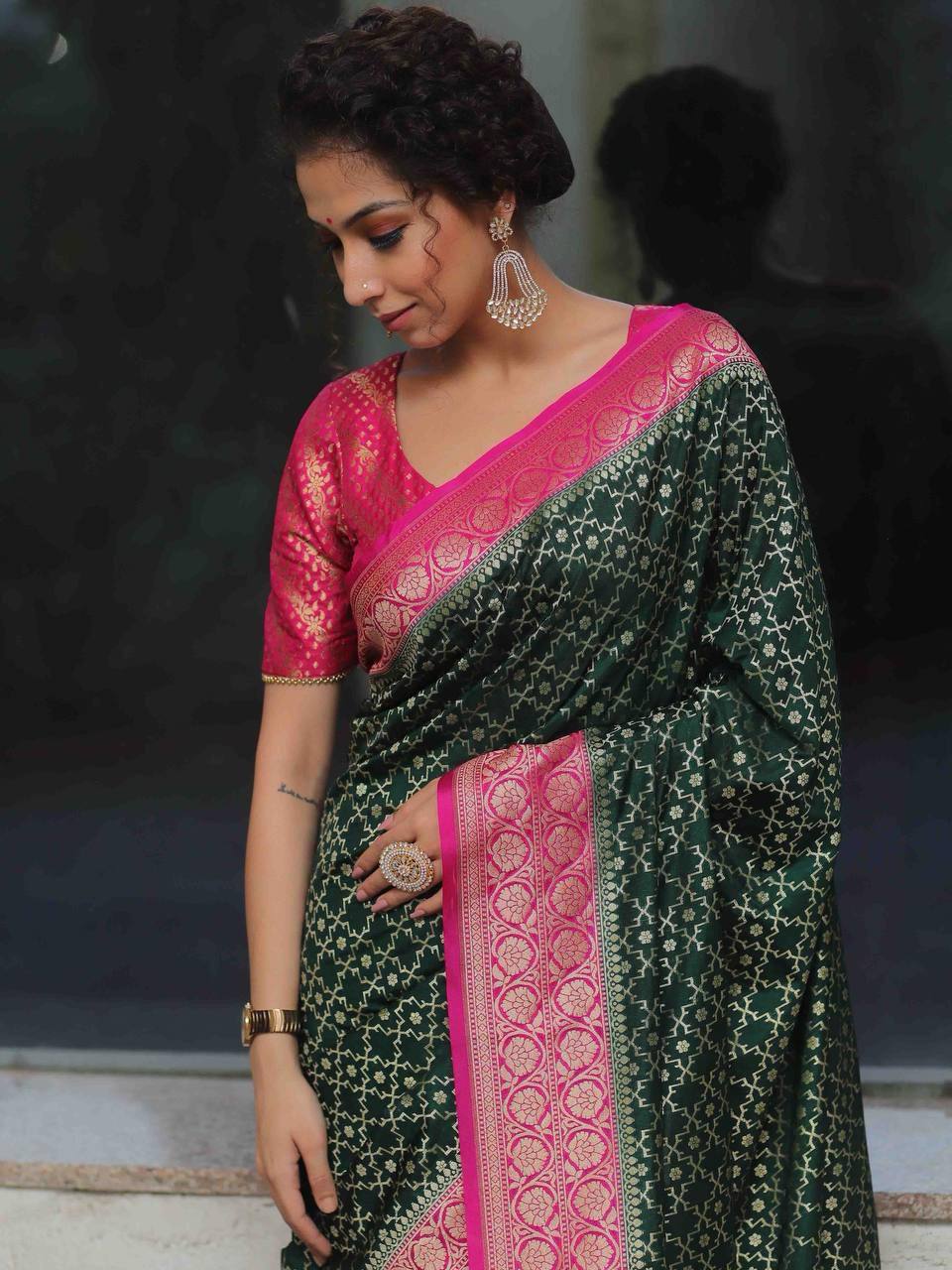 Organic Banarasi Lichi Silk Wedding Saree – Rich & Comfortable