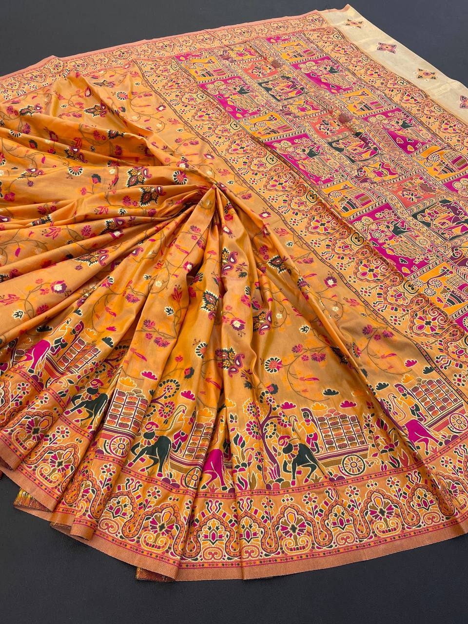 Rajwadi Pashmina Silk Weaving Saree with Kashmiri Pallu