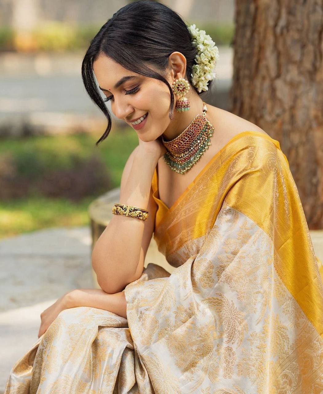 Heirloom-Inspired Banarasi Pattern Saree in Lichi Silk